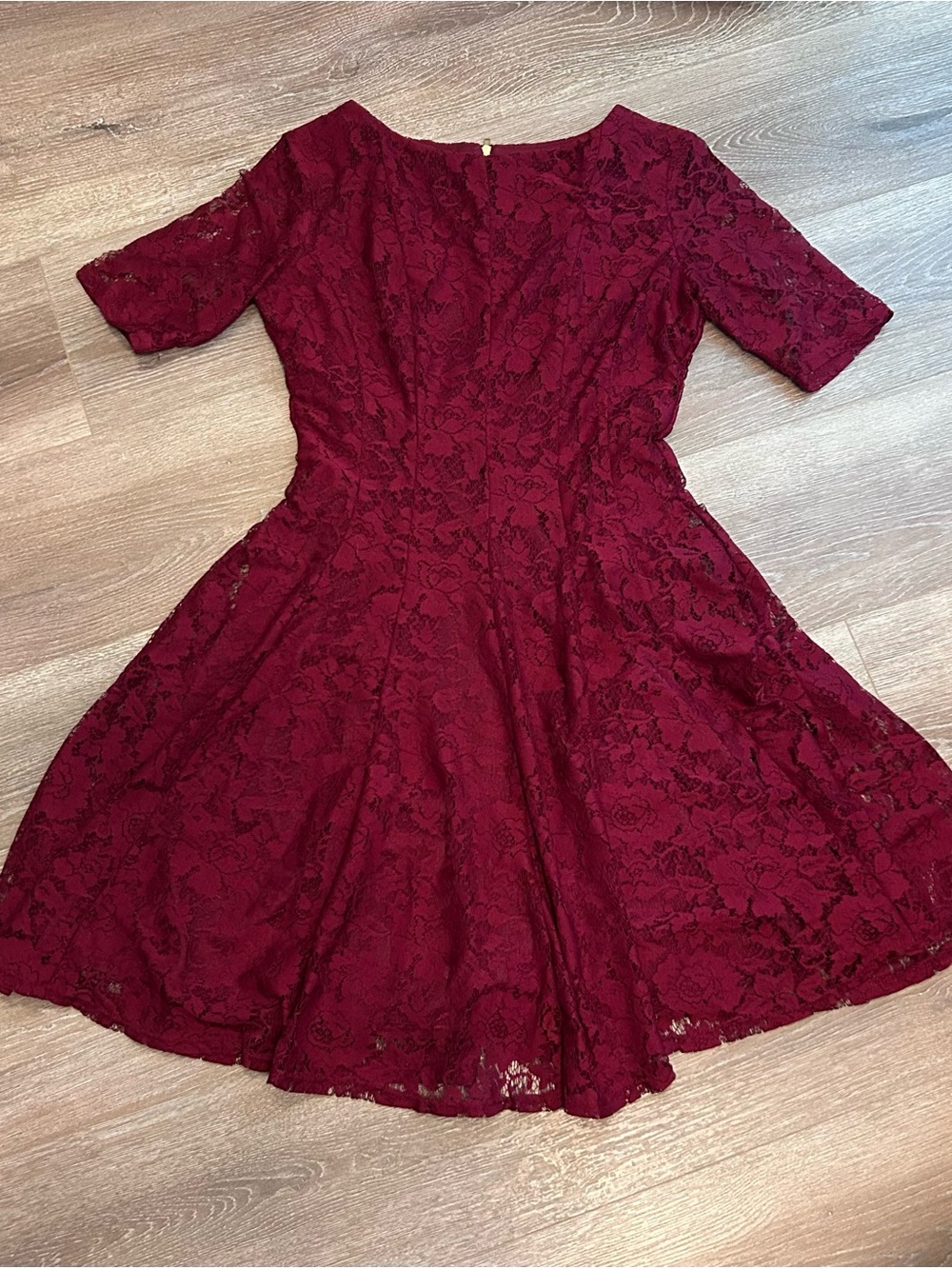 Danny & Nicole Burgundy Lace Fit-and-Flare Midi Dress